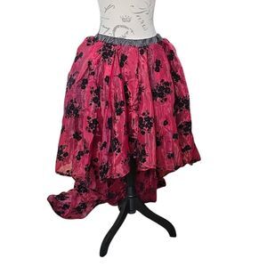 Women's Size 2XL Red Black Floral Print Hi Lo Steampunk Skirt